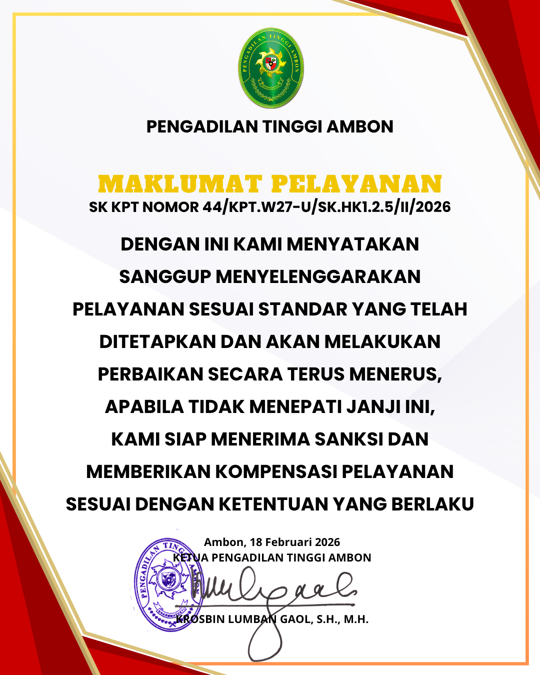 Maklumat Pelayanan PT Ambon